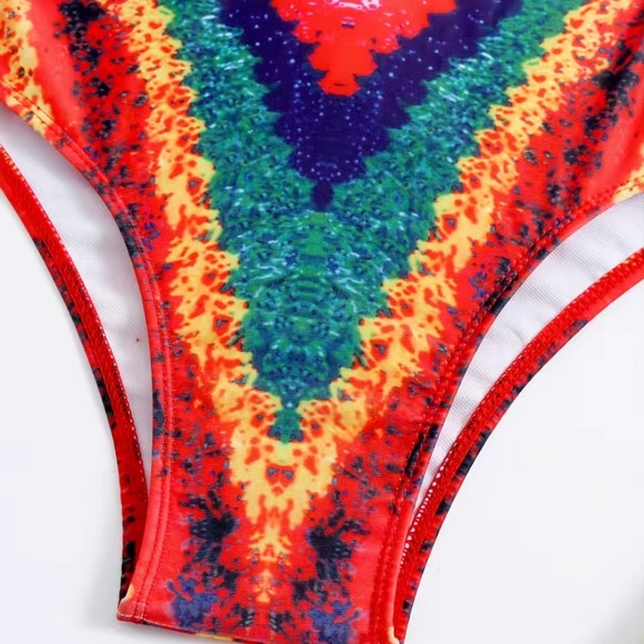 MColorful Ladder Straps & Side High Cut Deep V Open Back One Piece Swimsuit - Picture 4 of 7